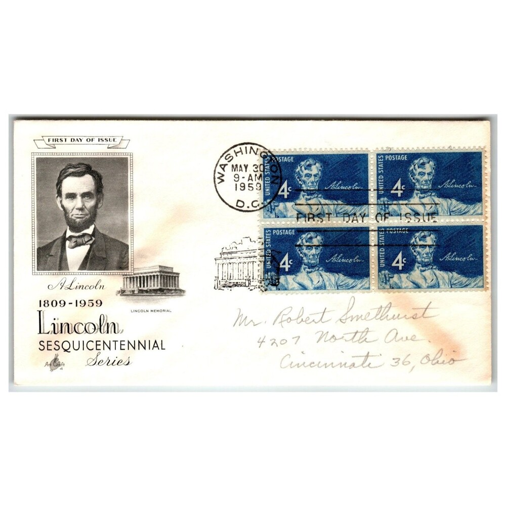 Scott #1138 Artcraft FDC 1959 Lincoln Sesquicentennial Washington DC